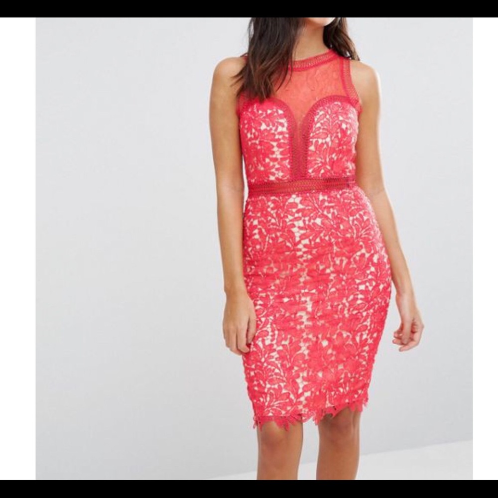 Coral Crochet and Lace Bodycon Dress